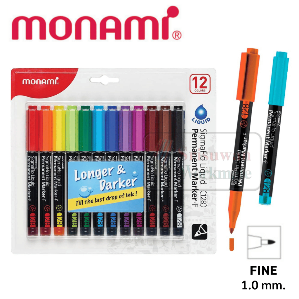 Monami 128-F Set ชุดปากกามาร์คเกอร์ถาวร กันน้ำ ชุด 8 สี / 12 สี 128 Sigmaflo liquid permanent marker Fine 1.0 mm
