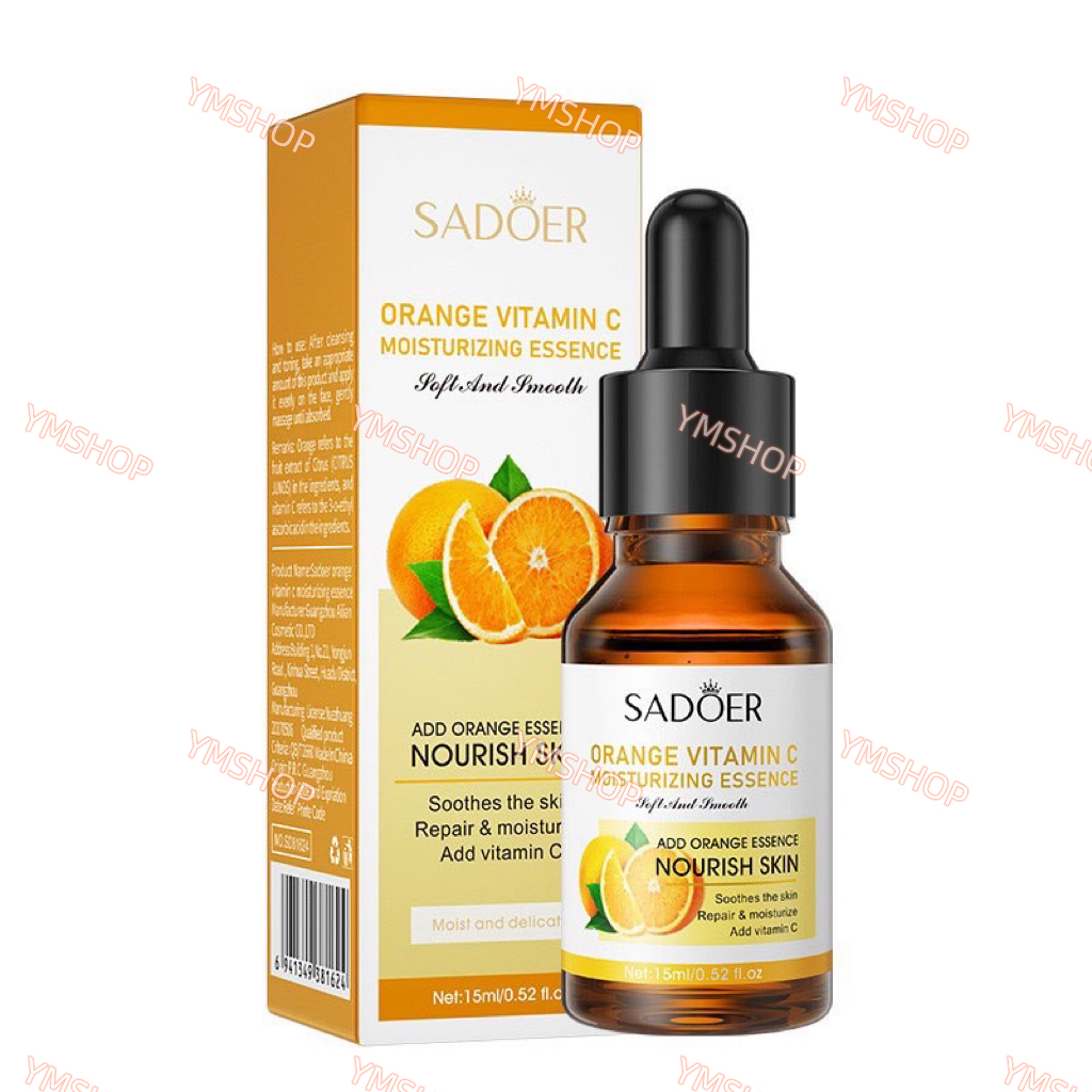 เซรั่มวิตามินซีสด SADOER Essence 15 ml เซรั่มบำรุงผิวล้ำลึก สูตรใหม่ ว่านหางจระเข้ สารสกัดจากส้ม เซร