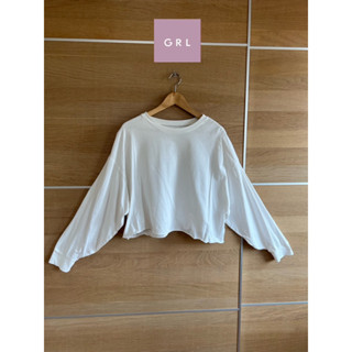 GRL x cotton T-shirt  x F ทรงครอป oversize ทรงสวยมาก ขาวสะอาด  อก 42 ยาว 19 Code: 1273(8)