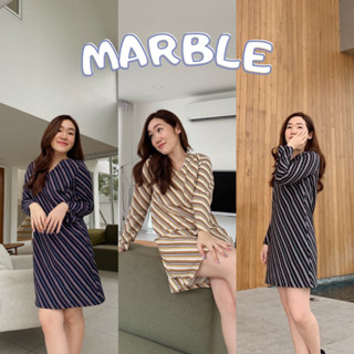 93FAVORS| "Marble dress" เดรสทำงานแขนยาว แฟชั่น ผ้าพิมพ์ลาย