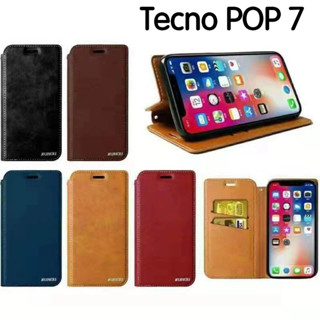 Tecno Pop 7ตรงรุ่น(พร้อมอส่งในไทย)เคสฝาพับTecno POP 7เคสกระเป๋าเปิดปิดแบบแม่เหล็ก เก็บนามบัตรได้