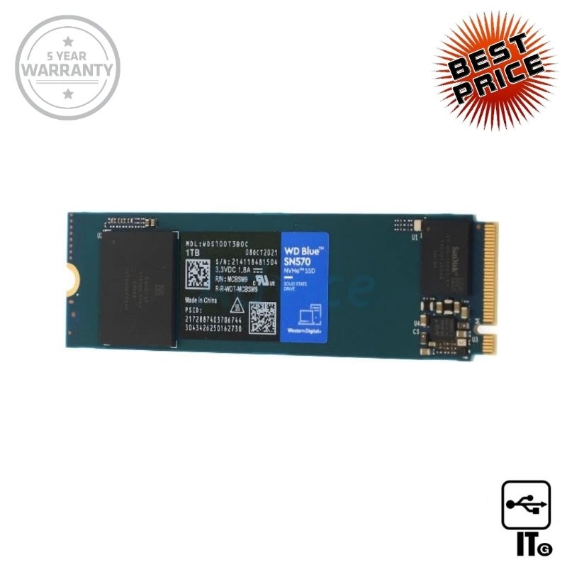 1 TB SSD M.2 PCIe WD BLUE SN570 (WDS100T3B0C) NVMe ฮาร์ดดิส ฮาร์ดดิสก์ ฮาร์ดดิสก์ ssd ฮาร์ดดิสก์คอมพ