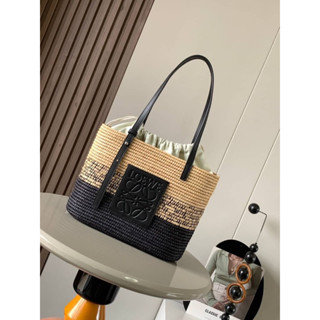 🔥พร้อมส่งNew #Loewe Small Square Basket bag in raffia and calfskin(งานเทพ)