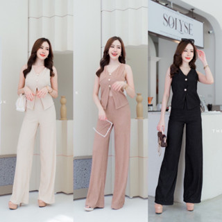 Thongsuk Collection เซทแขนกุดผ่าหน้าแต่งกระดุมมุข แมทช์คู่กับกางเกงขายาวเอวสูงทรงสวย T-SHIRTNISTA