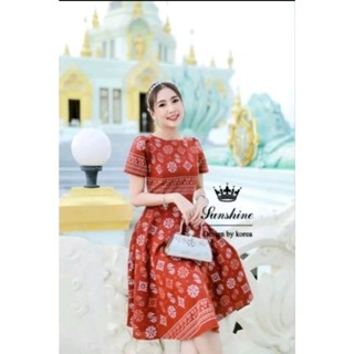เดรสผ้าไทยสีส้ม 3XL มือ1 ladysunshine