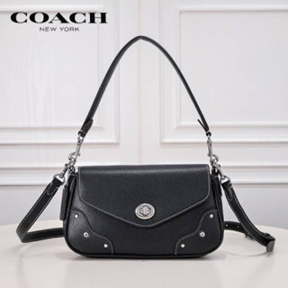 (ผ่อน0%) กระเป๋าสะพายข้าง สะพายไหล่ 🖤COACH CF438 Millie Shoulder Bag หนังแท้ สีดำ 10 นิ้ว