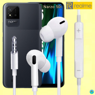 หูฟัง สมอลทอล์ค Realme In-Ear AUX 3.5 mm. เรียลมี อินเอียร์ เสียงดี เบสหนัก เล่น-หยุดเพลง-เพิ่ม-ลดระดับเสียง Narzo 50i