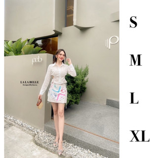 Code : M8 Lalabelle Set ชุดเซ็ต เสื้อเชิ้ตแขนยาวเว้าเอวมาคู่กับกระโปรงสั้น สำหรับผู้หญิง ไซส์ S-XL