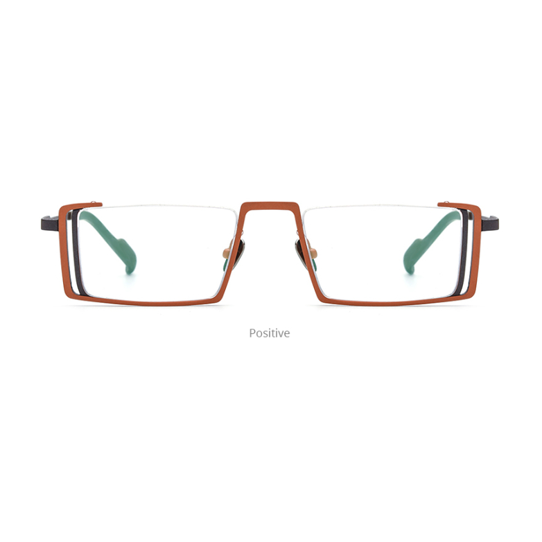 [มือ1] Fonex กรอบแว่นตาไทเทเนียม ทรงสี่เหลี่ยม เปลือยครึ่งบน สไตล์วินเทจ สีส้ม-น้ำตาล กรอบแว่นตา กรอบแว่นสายตา