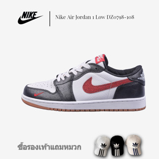 Nike Air Jordan 1 Low ขาว ดำ แดง AJ1 รองเท้ากีฬาลำลองแบบย้อนยุคทางวัฒนธรรม DZ0798-108