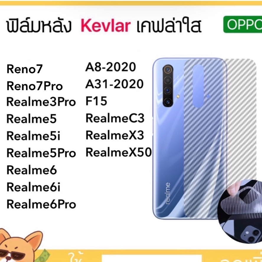 Kevlar ฟิล์มหลัง เคฟล่า OPPO A31 A8 F15 A38 Reno7 Reno7Pro C3 Realme3Pro Realme5 /5i /5Pro Realme6 Realme6i 6Pro X3 X50