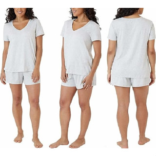 Eddie Bauer ชุดนอนเสื้อแขนสั้นคอวีสีเทาลาย กางเกงขาสั้น เอวยืด ผ้าเนื้อละเอียดมาก สินค้ามือ 1 **ดูขนาดที่รายละเอียด**