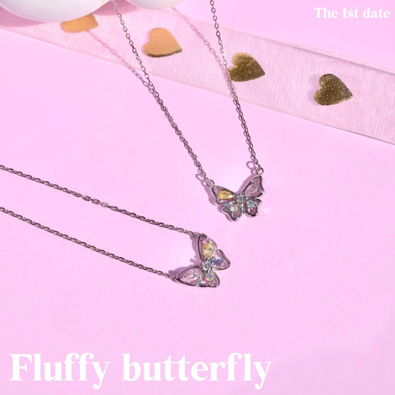 *ส่งฟรี สร้อยคอ สร้อยข้อมือ ต่างหู แหวน รุ่น fluffy รูปผีเสื้อประดับคริสตัล สีสันสดใส