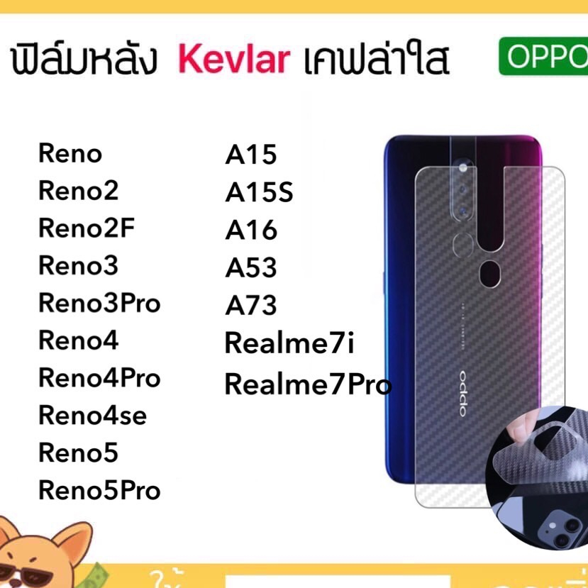 Kevlar ฟิล์มหลัง เคฟล่า OPPO A15 A15s A16 A53 A73 Reno Reno2 Reno2F Reno3 Reno3Pro Reno4 Reno4Pro Reno4se Reno5 Reno5Pro