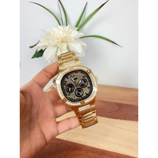 ⌚⌚นาฬิกาชาย New GOLD TONE CASE GOLD TONE STAINLESS STEEL WATCH  เ้รือนสีทอง หน้าปัดล้อมคริสตัลสวยหรูมากก