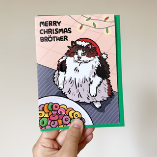 การ์ด คริสต์มาส ลายแมว Merry Christmas Brother card Santa Cat Christmas Greeting Card