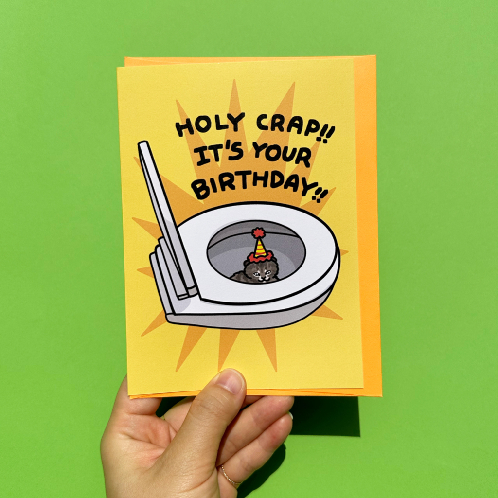 การ์ดวันเกิด Holy crap it's your birthday การ์ดน่ารัก การ์ดวันเกิดพร้อมซอง ลายแมว | toilet cat happy birthday card