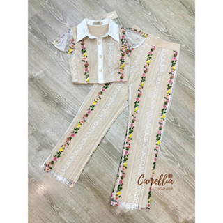 ราคาถูกที่สุด!! Camellia Boutique ชุดSet เสื้อแขนระบายๆ ผ้าลูกไม้+กางเกงขายาว