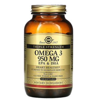 พร้อมส่ง🔥 Solgar Omega-3 EPA &amp; DHA Triple Strength 950mg 100Softgels น้ำมันปลา โอเมก้า3 เข้มข้น บำรุงสมอง