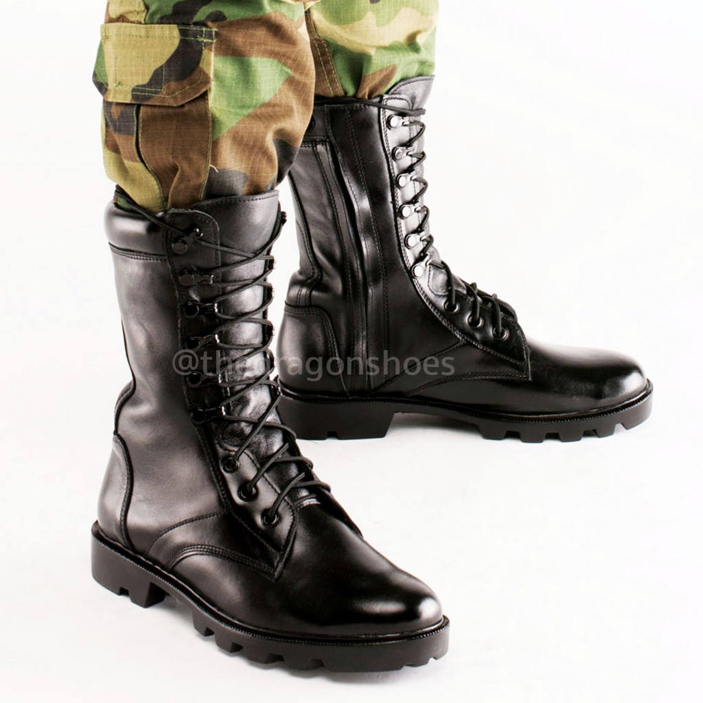 Combat รองเท้าคอมแบต คอมแบทติดซิปข้าง คอมแบททหารติดซิปข้าง 9รู ทรงR ขอบนวม ซับในฟองน้ำ รองเท้าหนังวัวแท้!!!100%