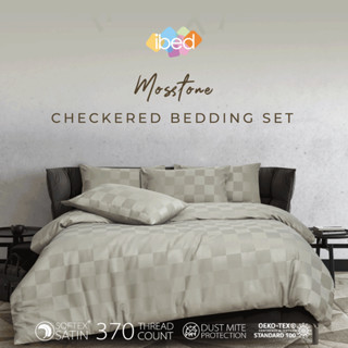 ibed ชุดผ้าปูที่นอนครบเซ็ท Softex Satin (ลายตาราง) Mosstone 3.5 ฟุต,5 ฟุต,6 ฟุต - CHECKERD COLLECTION