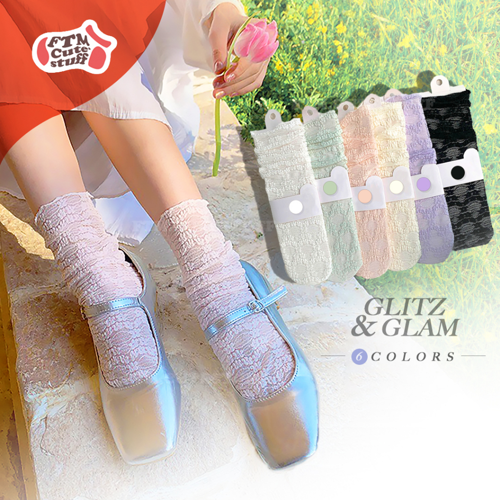 (พร้อมส่ง ) ถุงเท้าซีทรู รุ่น  ℯ    ถุงเท้าซีทรูลูกไม้ พร้อมส่ง 6 สี