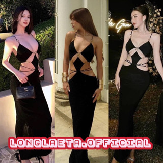 Sexy dress เดรสยาวสายเดี่ยวสีดำแซ่บมากดีเทลแต่งอะไหล่สีทอง ชุดใส่ออกงานใส่ปาร์ตี้ msmade