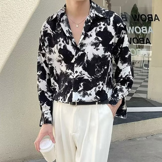 STHAC035 【M-3Xl】เสื้อเชิ้ตแขนยาวลําลอง ทรงหลวม ลายกราฟฟิติ สีดำ ขนาดใหญ่ สวมใส่สบาย แฟชั่นสไตล์ญี่ปุ่นสําหรับผู้ชาย