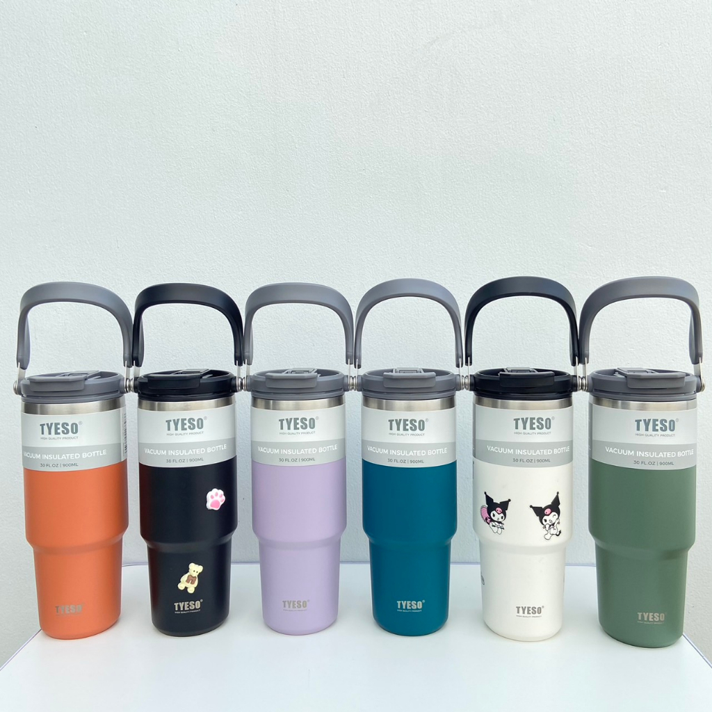 Tyeso (ของแท้) พร้อมส่ง แก้วเก็บความเย็นเเละร้อน แบบใหม่มีที่จับ หูหิ้ว แก้วกาแฟ แก้วสแตนเลส 304 ขนาด 600ml.