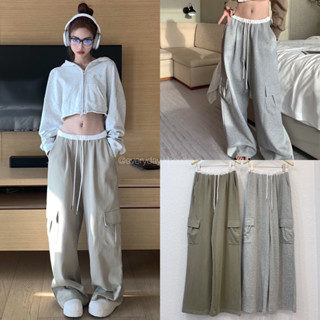 NEW• CARGO SWEATPANTS 🎧🤎🩶(490฿ฟรีส่ง) กางเกงขายาว แต่งกระเป๋าคาร์โก้ ดีเทลขอบเอวสีขาว เนื้อผ้าดีมากก ทรงสวย thouse