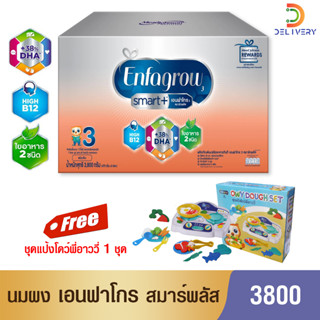 [นม 1 กล่อง ] นมผง เอนฟาโกร สมาร์ทพลัส  Enfagrow Smart+ สูตร3 3800 กรัม ฟรีของแถม