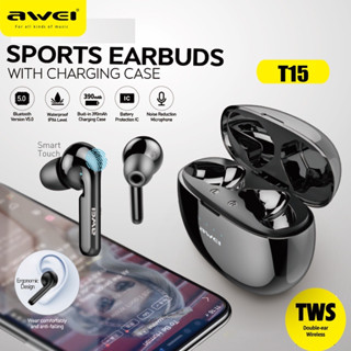 SP MOBILE หูฟังบลูทูธไร้สาย True Wireless Sport Earbuds มาพร้อมกล่องชาร์จ AWEI รุ่น T15 ของแท้ 100%