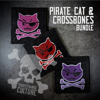 ตัวรีดติดเสื้อ ตัวรีดลายปัก Pirate Cat &amp; Crossbones Patch Bundle