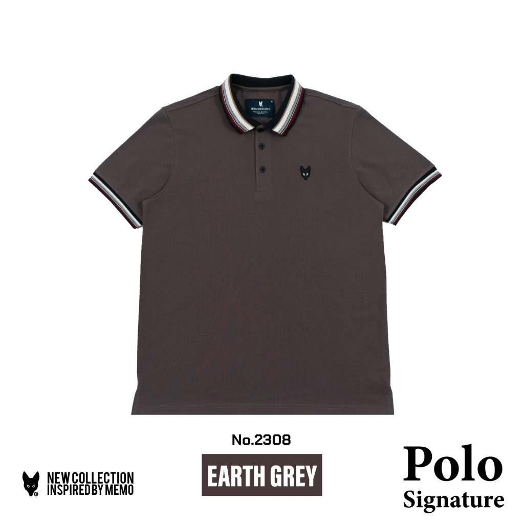 AEIOU เสื้อโปโล สีน้ำตาลเทา Memo Premium Polo Signature สินค้าลิขสิทธิ์แท้ Earth Grey