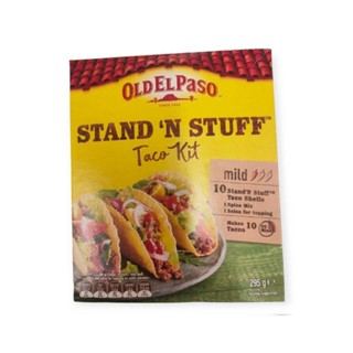 Old El  Paso Stand n Stuff Taco Kit 295g.แผ่นแป้งข้าวโพดอบกรอบ พร้อม ซอสทาโก้ และเครื่องปรุงรส 295 กรัม