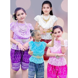 ชุดไทยเด็กผู้หญิงเสื้อลูกไม้ผ้านิ่ม แฟชั่นเด็ก คอสเพลย์เด็ก