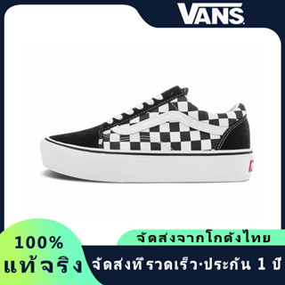 จัดส่งลำดับความสำคัญ Vans shoe Anheim Classic Low -top Black และ White Chessboard Grid Old Skoolboard รองเท้า