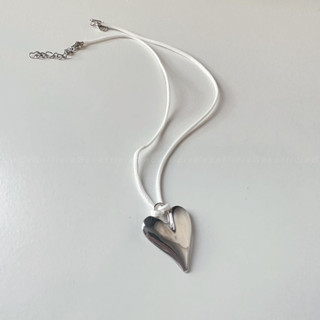 ꒰พร้อมส่ง꒱ ♡ vintage necklace | สร้อยคอy2k | โชคเกอร์ สร้อยคอเชือกถักสีขาว จี้หัวใจเงิน🗝