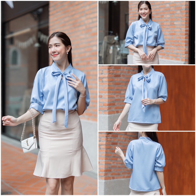 เสื้อคอผูกโบว์ แขนสามส่วน #l154SHOP_w013