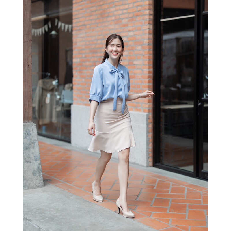 🚀มีส่งด่วน!!💥เสื้อคอผูกโบว์ แขนสามส่วน #l154SHOP_w013