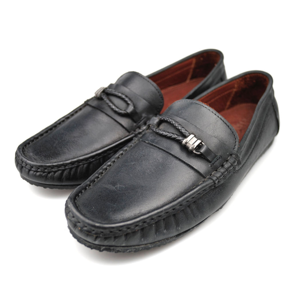 AUSTIN - Black MAVBIT braided slip on moccasin รองเท้าหนังแบบสวม casual สีดำ