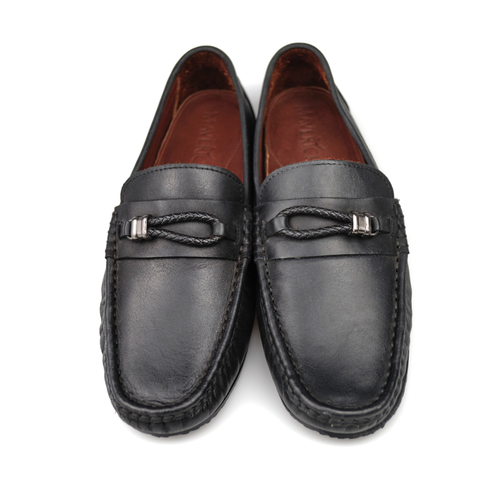 AUSTIN - Black MAVBIT braided slip on moccasin รองเท้าหนังแบบสวม casual สีดำ
