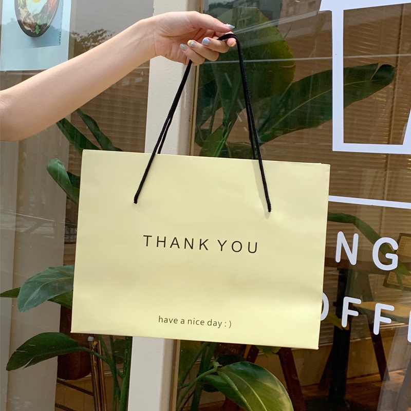 พร้อมส่ง ถุงกระดาษ Thank You Have a nice day สีครีม/ขาว มินิมอล หนา ใหญ่ ถุงกระดาษหูหิ้ว ถุงของขวัญ ถุงช้อปปิ้ง ไฮเอนด์