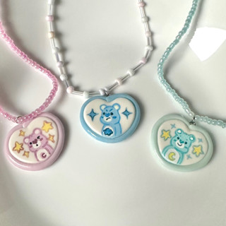 สร้อยคอลูกปัดดินปั้นน้องเเคร์แบร์ สีพาสเทลน่ารัก พร้อมส่ง