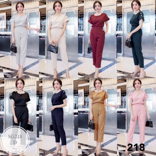 ML218 💋 Set 2ชิ้น คลาสสิคสไตล์ ใส่ได้ตลอดไม่ตกยุค เนื้อผ้า zara  ดีเทลเสื้อคอกลม แต่งกระดุมแขน พร้อมกับ กางเกงเอวสูงขาเด