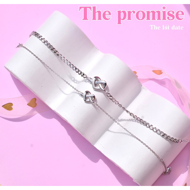 the1stdate*ส่งฟรี สร้อยข้อมือเงินแท้ s925 รุ่นpromise หัวใจไข้วกันแบบเกี่ยวก้อย(แถมฟรีกล่อง+แพ็คเกจ)