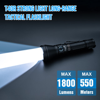 Trustfire T40R ยุทธวิธีแบบชาร์จไฟได้ 1800Lumen 550 เมตรช่วงลำแสงไฟฉาย LED พร้อมการชาร์จ USB ป้องกันตัวเอง IP68 ไฟฉาย