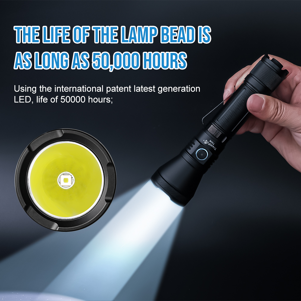 ไฟฉาย Trustfire T40R 1800 Lumen 550 เมตรช่วงลำแสงไฟฉาย LED พร้อม USB แบบชาร์จไฟได้ IP68 ไฟฉาย