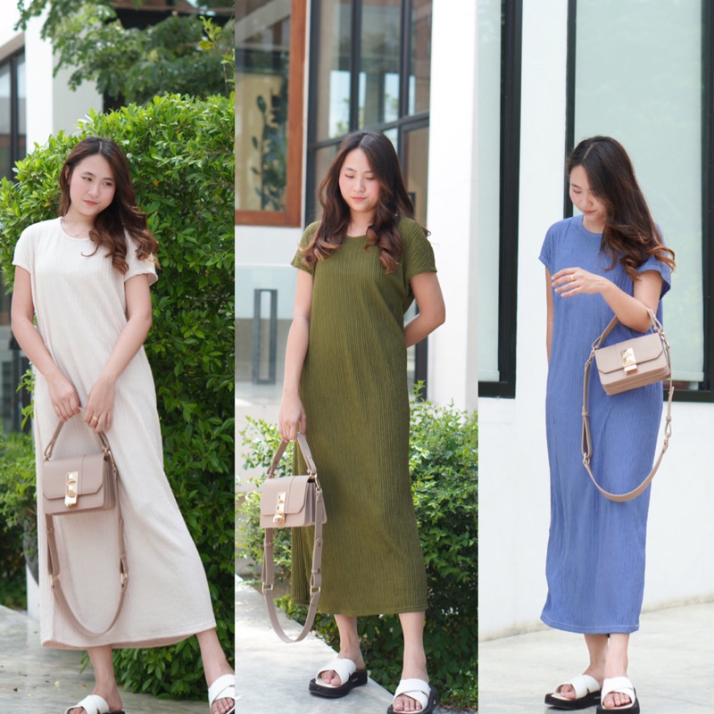ชุดเดรสยาวคอกลมแขนล้ำ ลําลอง สไตล์เกาหลี สําหรับผู้หญิงสาวอวบ