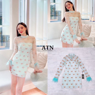 Minidress แขนยาวพิมพ์ลายหัวใจขนนก